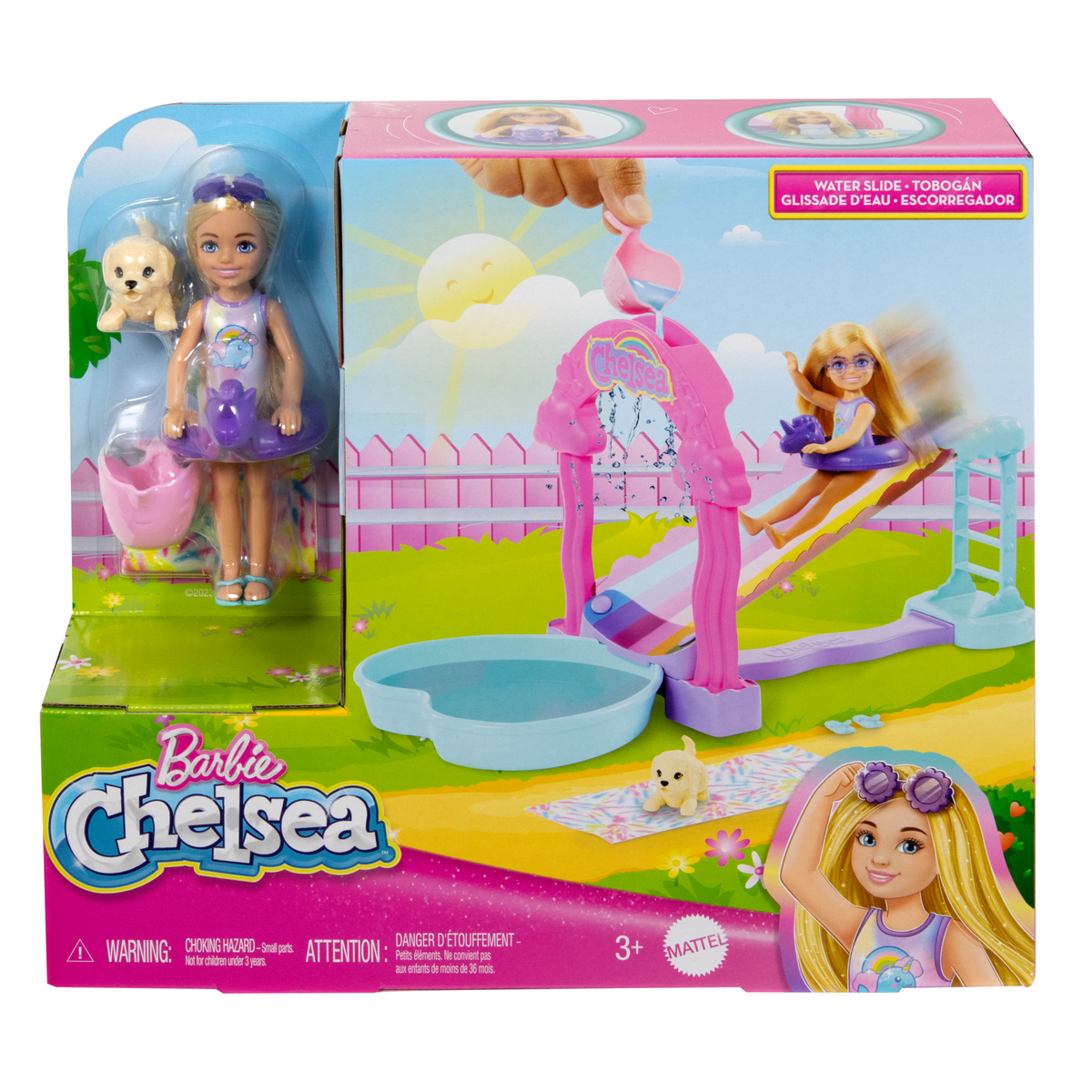 Barbie Chelsea Coffret de Jeu Glissade D’Eau Arc-en-Ciel